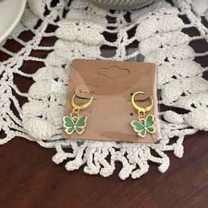 *3 for $20* Green and Gold Enamel Butterfly Huggie Hoop Earrings